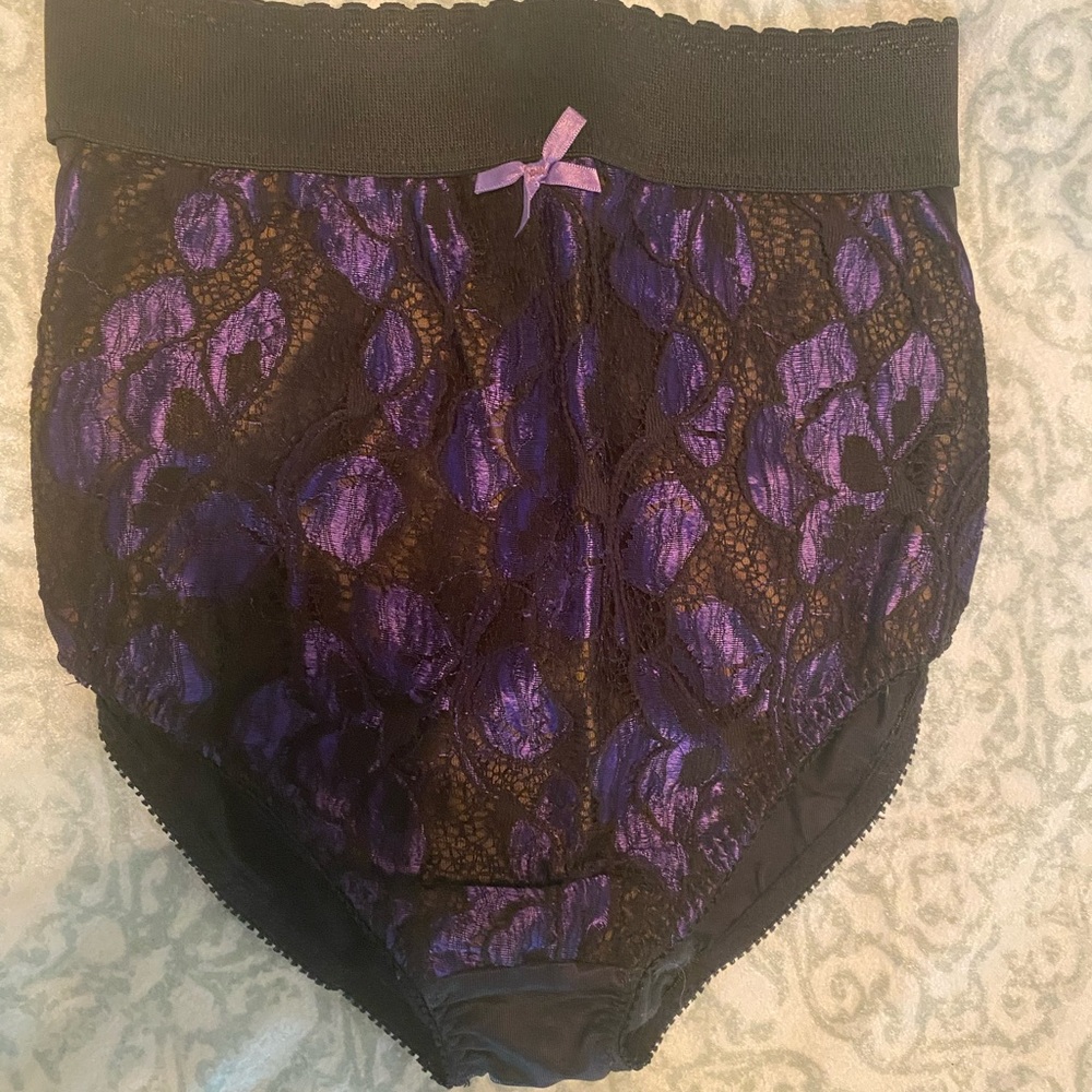 Purple and Black Lace High-Waisted Panties